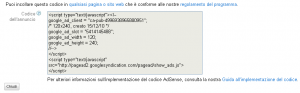 adsense genera il codice dell'annuncio