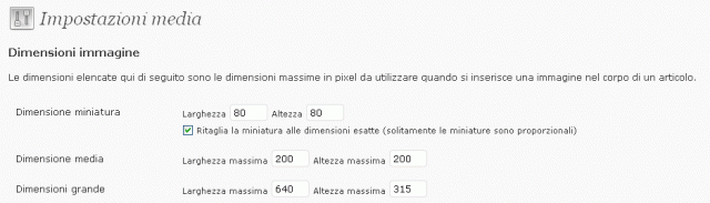 Cambiare le dimensioni predefinite delle immagini in wordpress