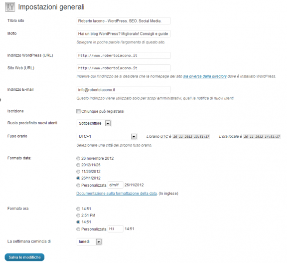 Impostazioni Generali di WordPress