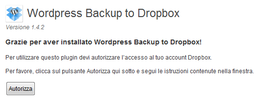 Autorizza Dropbox