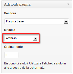 Attributi pagina wordpress