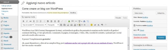 schermata modifica articolo in wordpress