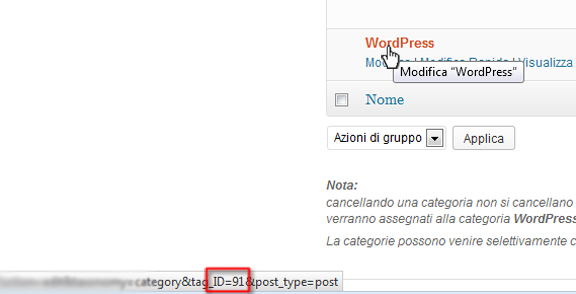 ID categorie wordpress
